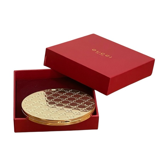 NIB Gucci Gold Metal GG Monogram Double-Sided Compact Mirror - Picture 6 of 7